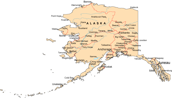 Alaska Cities Map.