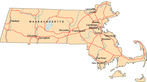 Massachusetts Cities Map.